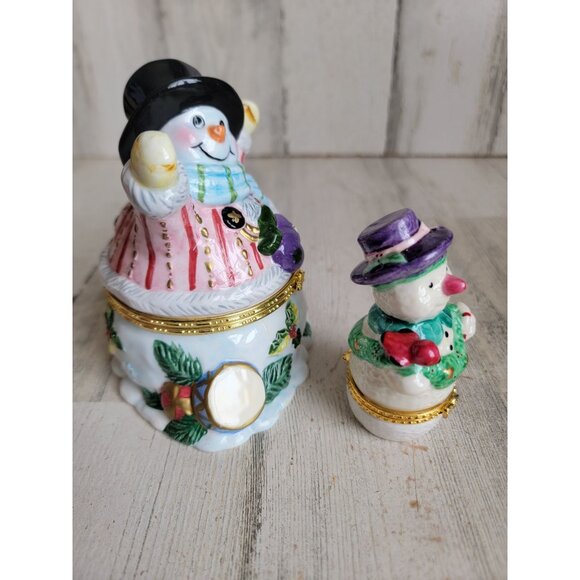 Snowman trinket box mistletoe miniature set xmas decor - Picture 2 of 5